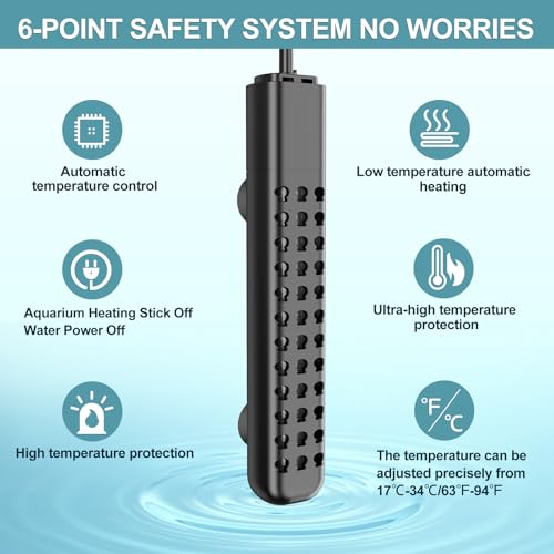 Submersible Aquarium Heater 100W/200W/300W/500W, Fish Tank Heater with high-Temperature Protection and Turtle Tank Heater with Automatic Power-Off When Leaving seawater or Freshwater. - size: 300W