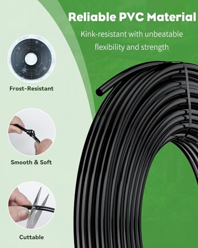 Pawfly 25 ft. Drip Irrigation Tubing, 1/4 Inch Blank Distribution Tubing for Drip Irrigation System, PVC Drip Irrigation Line Hose Roll, Drip Irrigation Part for Garden Watering, Black - size: 25 FT 1/4" PVC Drip Irrigation Tubing