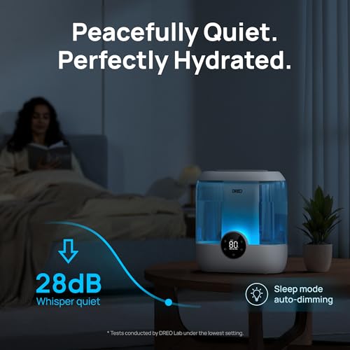 DREO 6L Humidifiers for Bedroom, 60H Runtime, 28 dB Quiet, HM524, Blue | Precise Humidity Control, Easy to Refill & Clean, Nightlight, Cool Mist Humidifiers for Large Rooms, Baby Nurseries & Plants | Precise Humidity Control, Easy to Refill & Clean, Night