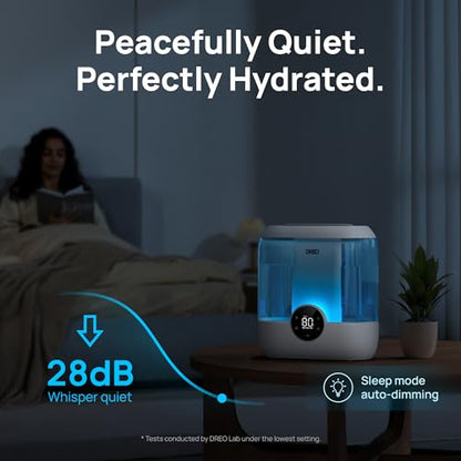 DREO 6L Humidifiers for Bedroom, 60H Runtime, 28 dB Quiet, HM524, Blue | Precise Humidity Control, Easy to Refill & Clean, Nightlight, Cool Mist Humidifiers for Large Rooms, Baby Nurseries & Plants | Precise Humidity Control, Easy to Refill & Clean, Night
