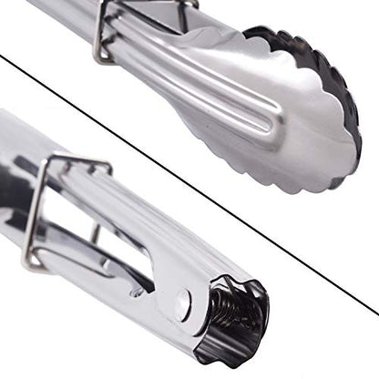 HINMAY Mini Stainless Steel Food Tongs with Silding Rings 7-Inch, Set of 6 | Small Clam Shell Service Tongs for Serving Appetizers, Desserts, Salads, Barbecue and Cooking (Silver) - color: 6 Silver