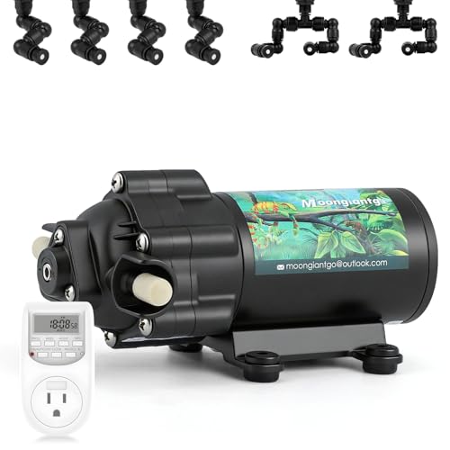 Moongiantgo Reptile Misting System with 360°Adjustable Nozzles&Timer Socket | Reptile Mister with 4PCS 360°Adjustable Single Nozzles&2PCS Double Nozzles, Terrarium Mister for Lizard Chameleon Snake Frog
