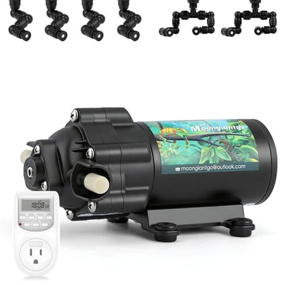 Moongiantgo Reptile Misting System with 360°Adjustable Nozzles&Timer Socket | Reptile Mister with 4PCS 360°Adjustable Single Nozzles&2PCS Double Nozzles, Terrarium Mister for Lizard Chameleon Snake Frog
