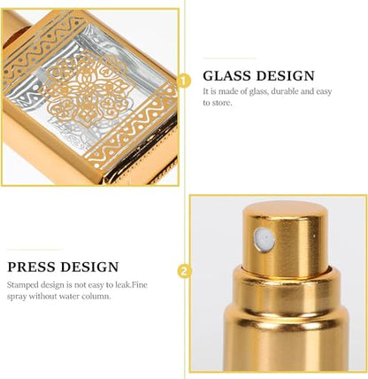 4PCS Perfume Bottle Spray Refillable Glass Spray Bottles Terrarium Travel Refillable Mini Perfume Glass Containers Packaging (Golden)