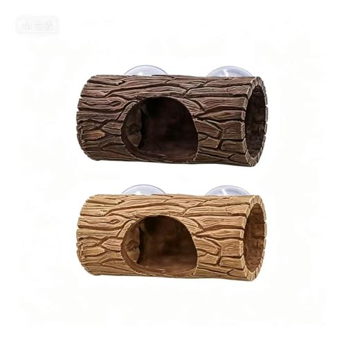 Reddish Brown Tree Hole Reptile Hideout, Resin Hollow Log Tunnel with Suction Cups, Terrarium Hiding & Climbing Decor for Bearded Dragon, Betta, Turtle, Guppy, Salamander(One of Each Color) - color: One of each color
