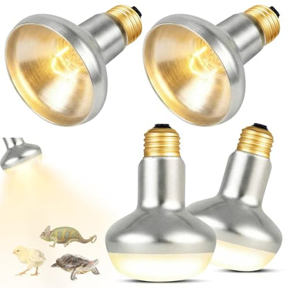 4 Pack 100 Watt Heat Lamp Bulbs for Reptiles 120V UVA Simulated Natural Sunlight Heating Lamp Bulb Basking Light for Chickens, Bearded Dragon, Lizard, Gecko, Turtle