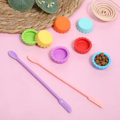 7 Pcs Reusable Small Reptile Feeding Dish, Crested Gecko Food and Water Dish and 2 Pcs Spoon, Silicone Reptile Food Bowl, Reptiles Food-Dish, Tank Accessories for Small Pets (8 Colors)