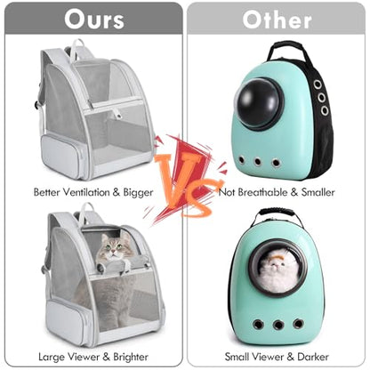 Cat Backpack Carrier, Large Pet Carrier Backpack with Kitten Wand Feather Toy for Medium Small Dog Cat Puppy Kitty Bunny up to 15lbs, Ventilated Mesh Kitten Bookbag for Travel Walking Outdoor (Grey) - color: Grey