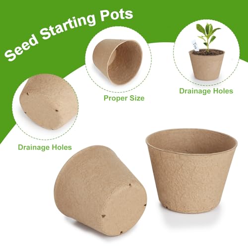 132 Pack Organic Peat Pots, 4 Inch Nursery Pots, Round Plant Seedling Pots | Small Seed Starting Starter Tray with Drainage Holes, Cheap Bulk Garden Germination Container with 132 Plant Labels (10 cm) - size: 4 Inch 132 Pcs