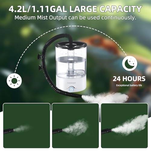 Coospider 4.2L Top Fill Reptile Humidifier, Fogger Mister for Reptiles Tank, Terrariums Humidifiers with Extended Hose/Tube, Reptile Misting System for Reptiles Amphibians Herps Vivarium - size: 4.2 liters