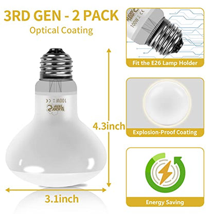 LUCKY HERP New Upgrade 100W Reptile Heat Lamp Bulb (3rd Gen, Safer), Amphibian Basking Spot Light Bulb, UVA Reptile Daylight Bulb for Turtle, Bearded Dragon, Lizard Heating Use (2 Pack) - size: 100