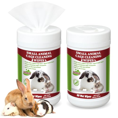2 Pack Small Animal Cage Wipes 120 Count Small Animal Cage Clean up Wipes Removes Stubborn Caked-on Hamster Cages Cleaner for Pet Bunny Supplies Cleaning Deodorizing