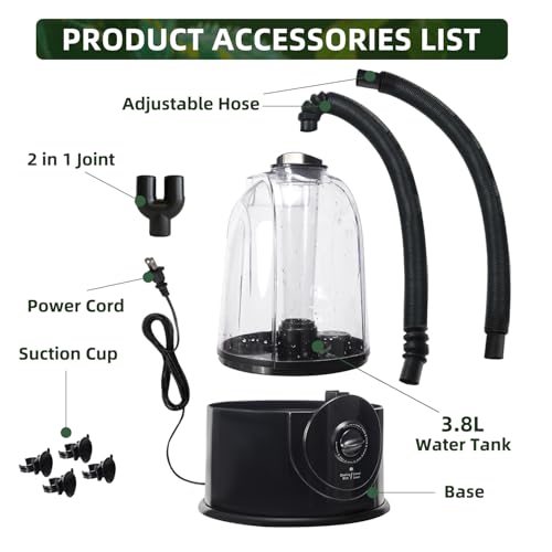 Coospider 3.8L Reptile Fogger Mister, Quiet Reptile Humidifier for Reptiles Tank, Terrarium Humidifiers, Reptile Misting System for Reptiles Amphibians Herps Vivarium (Dual Hose) - size: 3.8L/1GAL-Dual-UP