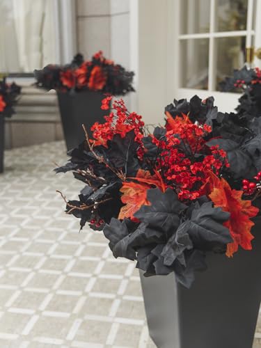 16pcs Fake Plants Outdoor, Halloween Maple Leaves Branch, Autumn Artificial Plants with Black Maple Leaves, Faux Leaves Spray for Halloween Thanksgiving Home Deocr - color: Halloween Black and Red