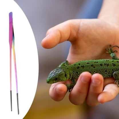Reptile Feeding Tongs Stainless Steel Silicone Tip Aquarium Tweezers Terrarium Clamp Feeder Tool Water Grass Clip Suitable for Fish Tank Small, Straight - color: Straight