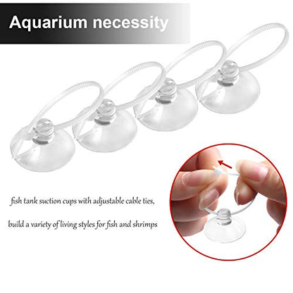 FEBSNOW Aquarium Suction Cups with Ties, Fish Tank Plant Holders | 10 Pack Clear Suction Cups, 30 Pcs Adjustable Cable Ties, for Aquarium Fish Tank Plants Moss Shrimp Nest, Strong Grip Hold