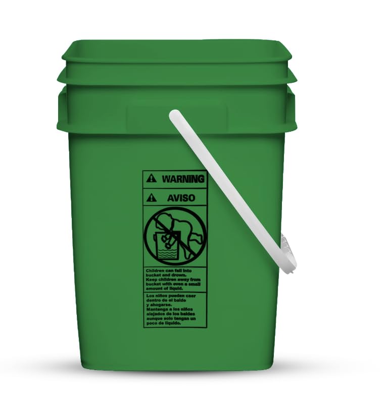 4 Gallon Square Food Grade Bucket Pail with Plastic Handles and Lid (Pack of 3) Made in USA containers (Green - White lids) - color: Green - White Lids