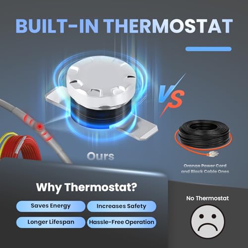 55ft Heat Tape with Thermostat, Electric Pipe Heating Cable 7W/ft | Heated Tape for Water Pipes, Energy-Saving Water Line Heater Trace Cable for Metal & Plastic Home Pipes, 120V