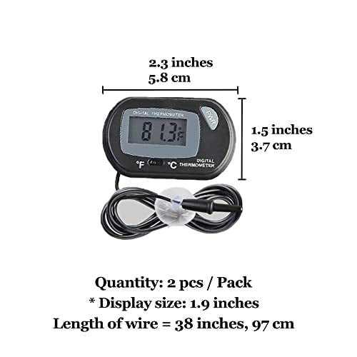 SunGrow Digital Betta Thermometer for Tropical Aquarium Fish, Black Color, 4 Suction Cups and 2 Batteries Included, 2 pcs per Pack - style: 2 Pack