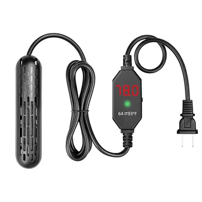 YukiHalu Small Aquarium Heater 25/50/100/150W with Protective Cover, Mini Fish Tank Heater, External Controller, Temperature Adjustable, Digital Display, Used for 5/10/20/30 Gallons (25W-5Gallon) - size: 25W-5Gallon