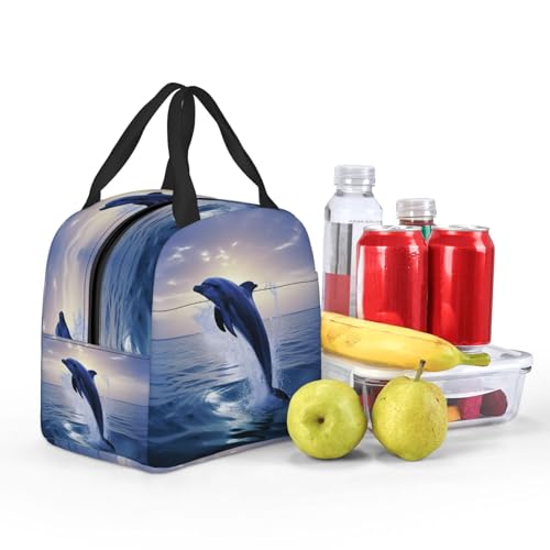 Insulated Lunch Bag Elegant dolphin Lunch Box for Women Men Reusable Leakproof Lunch Cooler Bag for Office Picnic - color: Elegant Dolphin