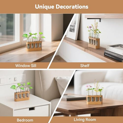 Plant Propagation Station with Wooden Stand, Gardening Gifts for Mom Women Plant Lovers, 9-Level Dimmable LED Light 4 Glass Test Tubes Vases for Hydroponic Plants - Desktop Terrarium for Desk Decor - size: Without Light