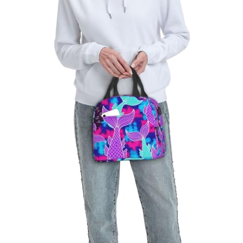 Men Mermaid Tail Print Insulated Lunch Box Thermal | Mermaid Tail Purple, Oxford Leakproof Cooler Bag, Adjustable Shoulder Strap for Camping & Office - color: Pattern (847)