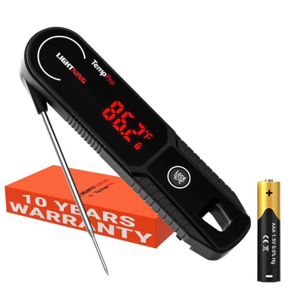 TempPro TempSwift 1 Sec Instant Read Meat Thermometer Digital | Kitchen Food Thermometer with 180° Rotating Display, IP67 Waterproof Cooking Thermometers for Deep Fry Smoker Grill BBQ - color: Black