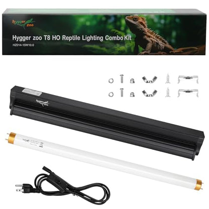T8 UVB Reptile Light Fixture HO UVB Bulb Lighting Combo Kit, 10.0 UVB Light for Reptiles Terrarium Hood with 15W Reptile Light Bar UVA UVB Desert Lamp for Bearded Dragon Turtle Tank, 18Inch - size: T8-18Inch