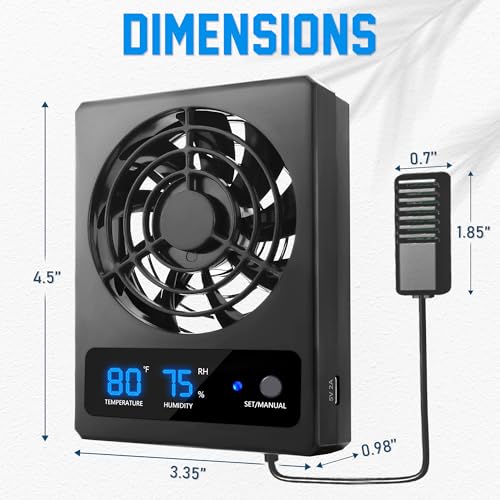 2PCS Reptile Ventilation Fan with Humidity Sensor and High-Temp Alarm, Fan Dehumidifier for Reptile Enclosure and Terrarium - color: 2PCS-Black