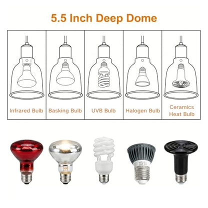 Reptile Light Fixture, 5.5 Inch Deep Dome Light Fixture for UVA/UVB Heat Lamp, Reptile Heat Basking Bulb, Optical Reflection Heat Lamp Fixture Cover for Reptile Glass Tank Terrariums - size: Deep Dome