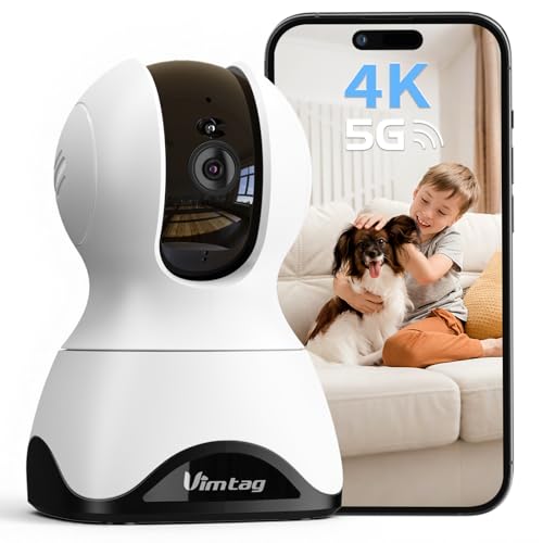 VIMTAG 4K 8MP Pan/Tilt Indoor Camera for Pet/Dog/Cat/Baby/Nanny/Home Security with Phone APP, Motion Tracking, Night Vision, 2-Way Audio, AI Detection, 5G/2.4GHz WiFi, Cloud & SD Card, Works w/Alexa - size: 4K-1Pack