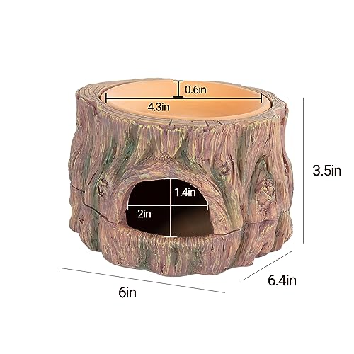 3 in 1 Reptile Hide Cave with Detachable Base & Humidity Dish, Essential Tank Terrarium Decor Humid Hideout Accessories for Small Reptiles Crested Gecko, Leopard Gecko, Lizard, Snake, Crabs