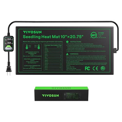 VIVOSUN 10"x20.75" Seedling Heat Mat with Built-in Temperature Controller | UL & MET-Certified Waterproof Plant Heating Pad for Germination, Hydroponics, Brewing, Breeding, and Greenhouses - size: 10"x20.75"