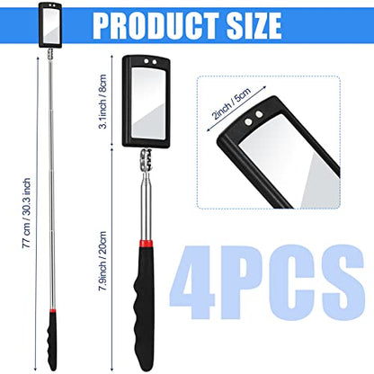 BBTO 4 Pcs LED Inspection Mirror | Telescoping Flexible Tool for Mechanics, Checking Vehicle Engine Parts, HVAC Systems, Tight Spaces, Non-slip Grip Handle - size: 1.97 x 3.15 Inches/ 5 x 8 cm, style: Modern