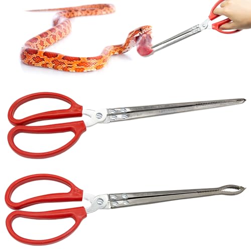2 Pcs Snake Feeding Tongs 15 Inch Extra Long Stainless Steel Reptile Feeding Tongs, Curved Mouth & Straight Mouth for Ball Python, Fish Aquariums, Reptiles Snakes, Tank Accessories Terrarium Supplies