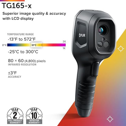 Flir TG165-X Thermal Imaging Camera with Bullseye Laser, Spot IR | 80x60 IR, -25 to 300C, spot thermometer, MSX, IP54, building/HVAC/electrical, strap, pouch - style: TG165-X