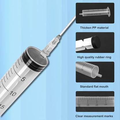 5 Pack-20ml Ink Syringe with 16Ga Metal Distribution Tubes and Soft Plastic Tube Suitable for Glue Application,Liquid Dispensing and Measuring, Pet Food Feeding,Refilling Ink Cartridges or CISS - size: 20ML/5 PACKS