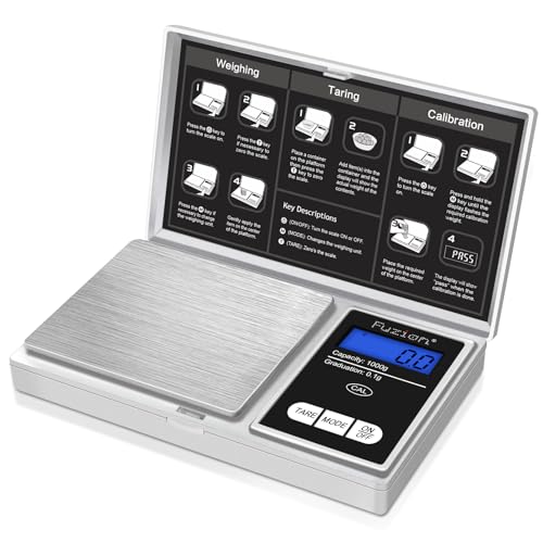Fuzion Pocket Gram Scale - 1000g/0.1g Digital Mini Travel Food Scale | Easy of Use, LCD Display, Tare Function, 6 Modes Ounces Grains, Batteries Included - color: Silver