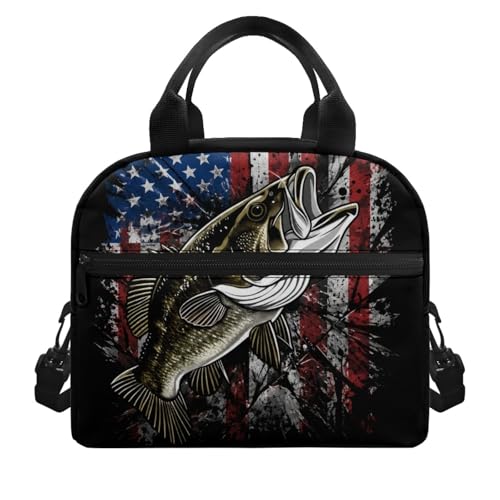 Kids Lunch Bag for Boys American Flag Fishing: Heavy-Duty Main Compartment Holds Full Meal + Drink - Keeps Cool - Good for Outdoor Camping, Fishing Trips & Summer Camp - color: American Flag Fishing
