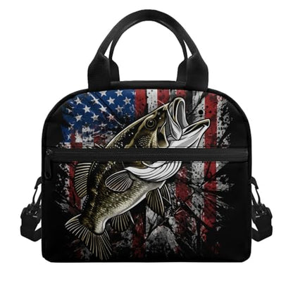Kids Lunch Bag for Boys American Flag Fishing: Heavy-Duty Main Compartment Holds Full Meal + Drink - Keeps Cool - Good for Outdoor Camping, Fishing Trips & Summer Camp - color: American Flag Fishing