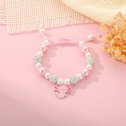 Axolotl/Horse Bracelet Gifts for Girls Kids, Charm Pearl Bead Bracelet Cute Stuff Birthday Jewelry for Daughter Granddaughter Teens - style: Axolotl-Granddaughter