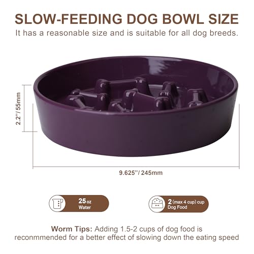 Ceramic Slow Feeder Dog Bowls, Ceramic Slow Feeder Maze Dog Food Bowl, Slow Eating Dog Bowl and Slow Feeder Dog Bowl Anti-Choking for Daily Pet Feeding （Purple Bone） - color: Purple Bone