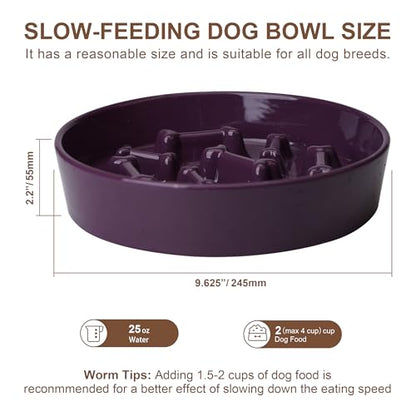 Ceramic Slow Feeder Dog Bowls, Ceramic Slow Feeder Maze Dog Food Bowl, Slow Eating Dog Bowl and Slow Feeder Dog Bowl Anti-Choking for Daily Pet Feeding （Purple Bone） - color: Purple Bone
