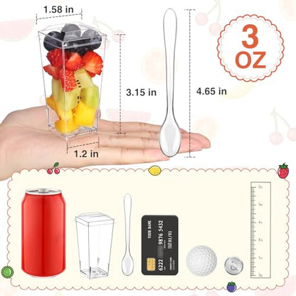 Eupako 3 oz Plastic Dessert Shooter Cups with Lids - 100 Pack Mini Clear Square Appetizer Cup, Small Dessert Cup for Jello Shots, Parfait, Puddings, Mousse - style: Square - 3 oz - 100 Set