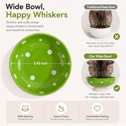 Green Mushroom Cat Bowl, Elevated Ceramic Bowl for Cats | Elevated, Ceramic, Whisker Friendly, Wide Opening, Anti Vomiting - color: Green