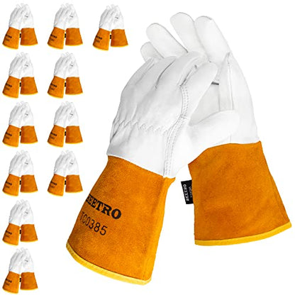 BEETRO Working Gloves 12 Pairs, Tig Welding Cowhide Split Leather, Heat/Fire Resistant BBQ/Warehouse/Heavy Duty/Animal Handling Glove, Extremely Soft and Flexible - size: 12 pairs