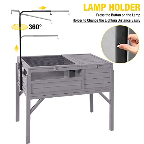 Aivituvin Tortoise Habitat, Wooden Tortoise House with Detachable Legs, Turtle Cage Reptile Terrarium with Lamp Holder