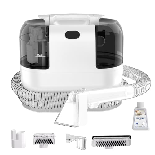 PUREBEAR Portable HandHeld Carpet Cleaner Machine, Spot Cleaner | 18Kpa Suction Power| Shampooer| Dual Tank| Upholstery| Couch, Car Seat, Rug, Mattress| 2 Cleaning Heads| Self Cleaning