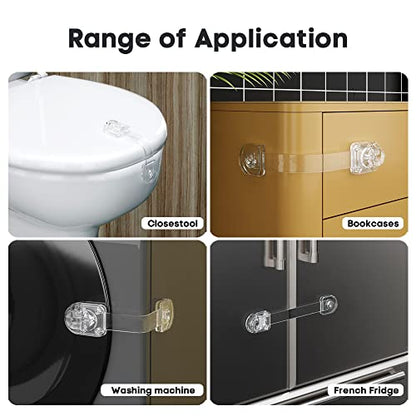 EUDEMON 3 Pack Child Safety Locks, Childproof Strap Locks for Drawers, Fridges, Toilets, Cupboards, Ovens, Cabinets, Multi Use Baby Cabinet Latches, Easy to Install, No Drilling (Transparent) - color: Transparent